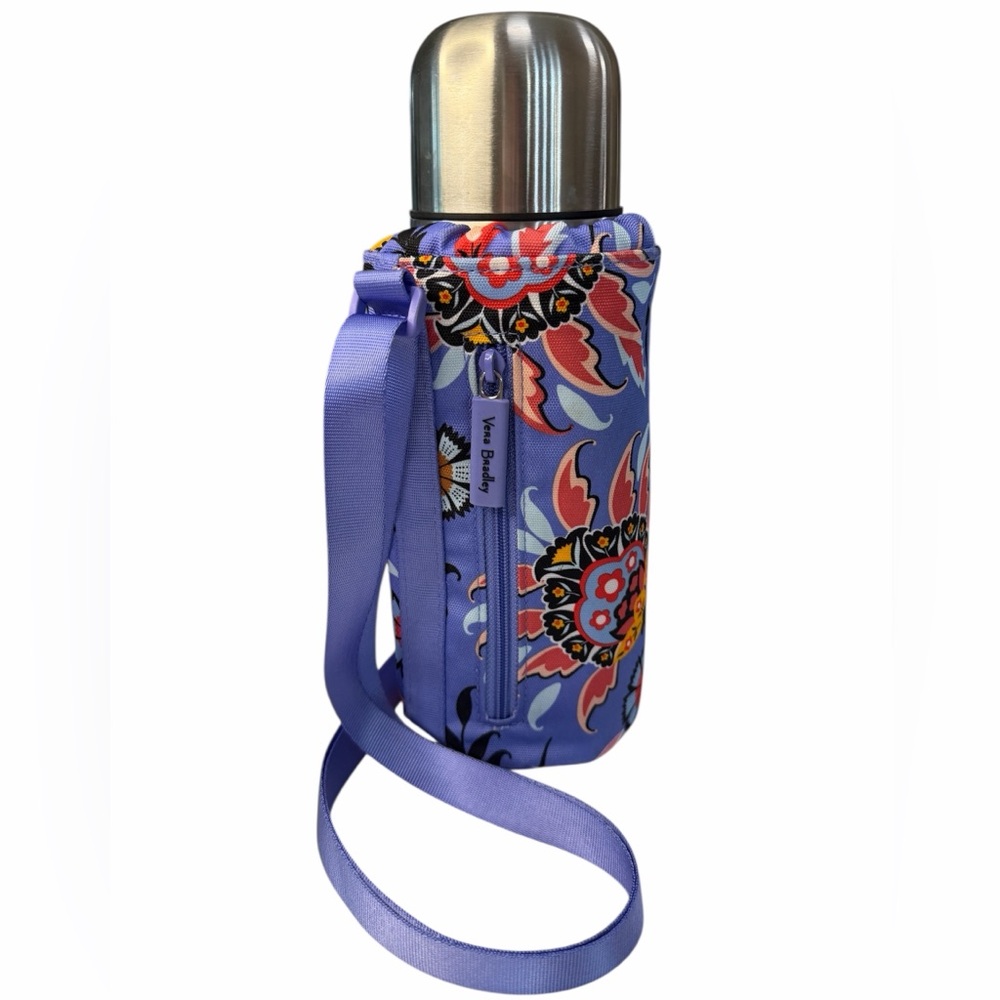 Vera Bradley Purple Mural Garden Water Bottle Crossbody Bag